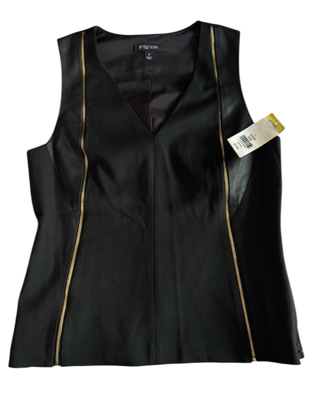 NEW ETCetera Top Leather Trim Poly Blend with Zipper Accents | Women's Size 4